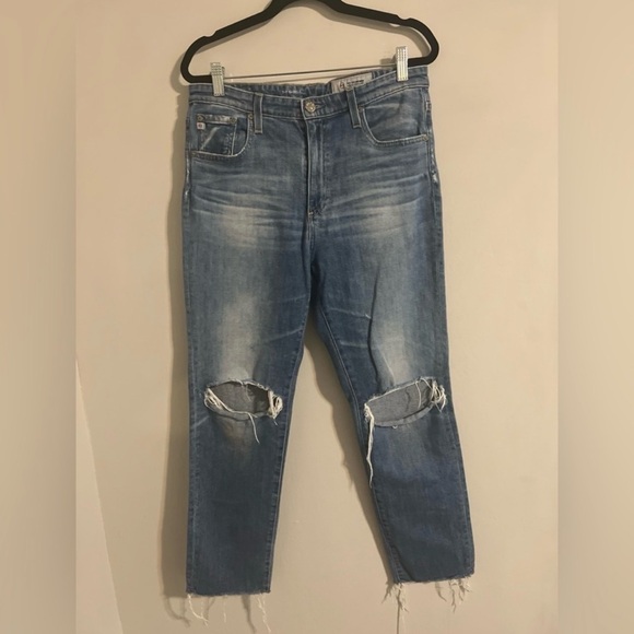 AG Adriano Goldschmied Light Blue High-Rise Cropped Jeans with Knee Rips - Picture 3 of 8